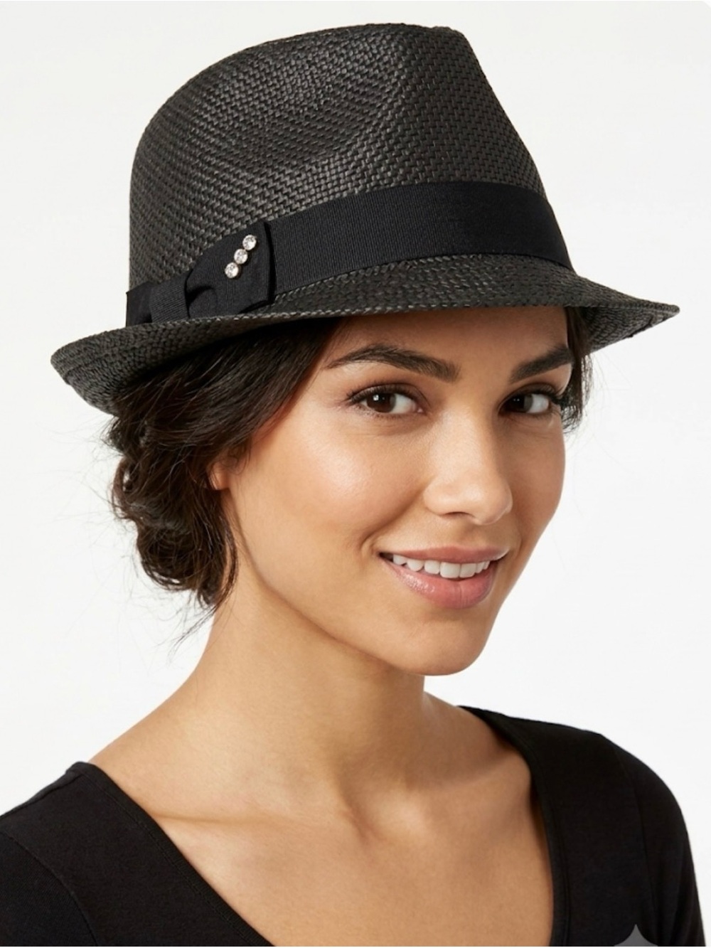 Charming Charlie Women's Black Woven Straw Fedora Hat – NWT